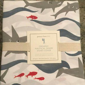 Pottery Barn Kids Organic Nautical Shark Full/Queen Duvet Cover NEW